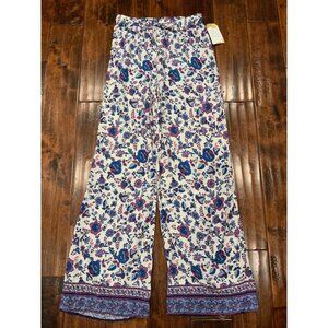 Joie white palazzo with purple, blue & pink floral pattern elastic pants, Sz XS